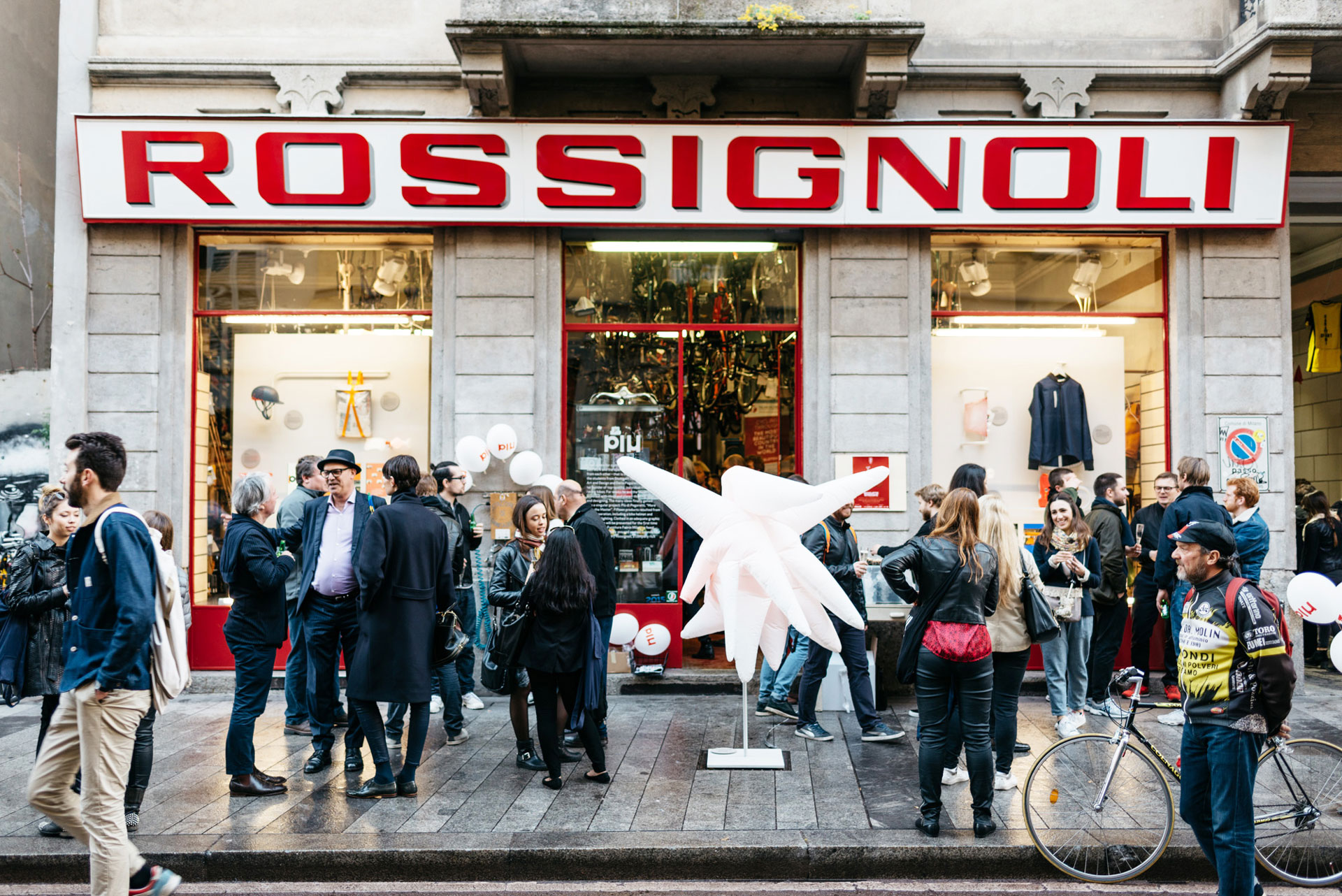 Più di Pegoretti exhibition view at Salone del Mobile 2016, Milano, showing bike pedestal installation