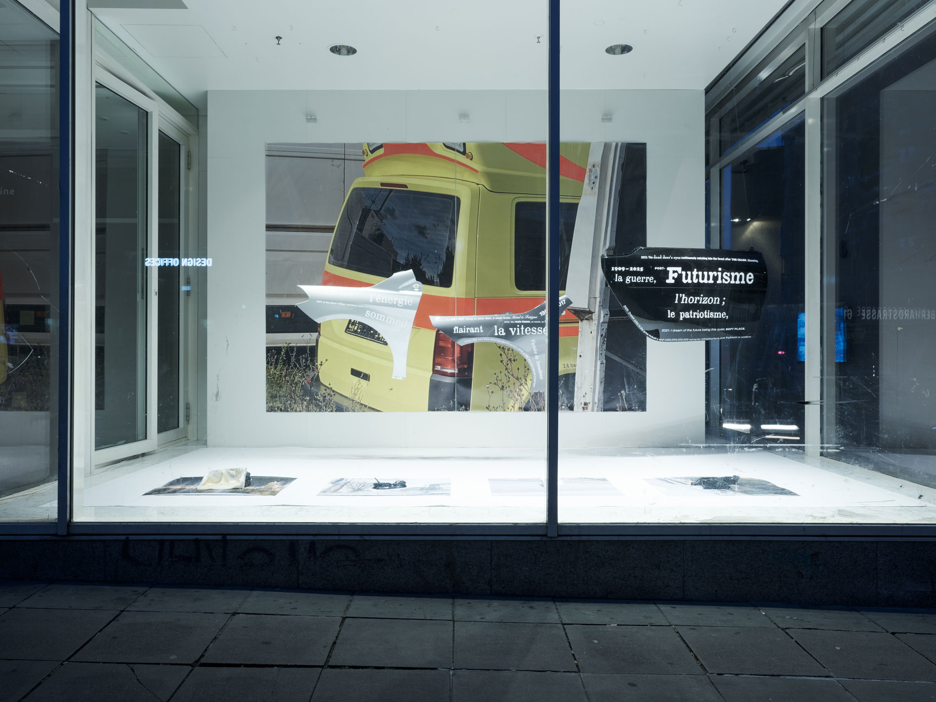 Detail view of the Post Motor City S exhibition installation at Galeria, 2025